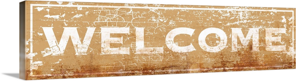 Vintage rusty 1890's distressed trade sign wall art with typography reading WELCOME.