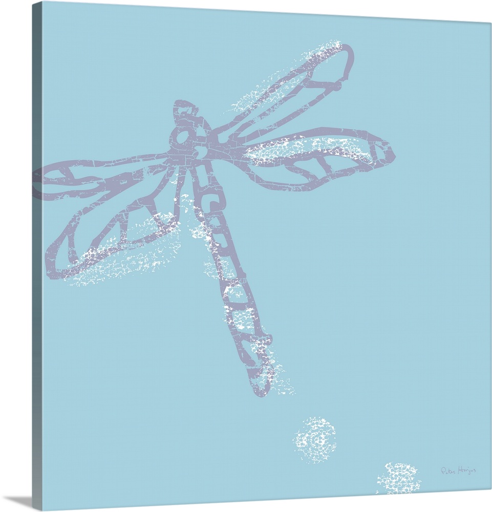Zooming violet butterfly depicted in a simple minimalist art fashion on a solid light blue background.