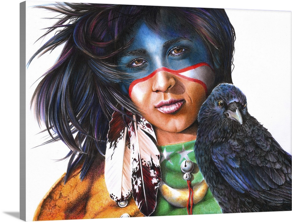 A Native American Indian portrait originally created with colored pencils.