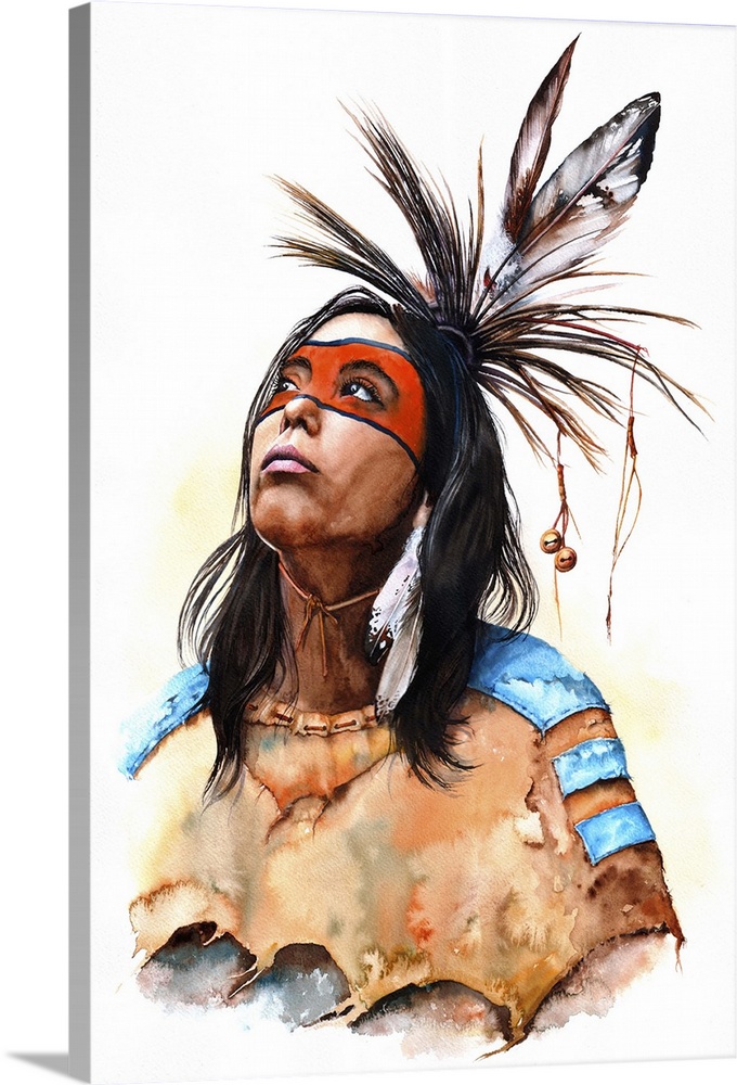 Native American Indian portrait originally painted with watercolour.
