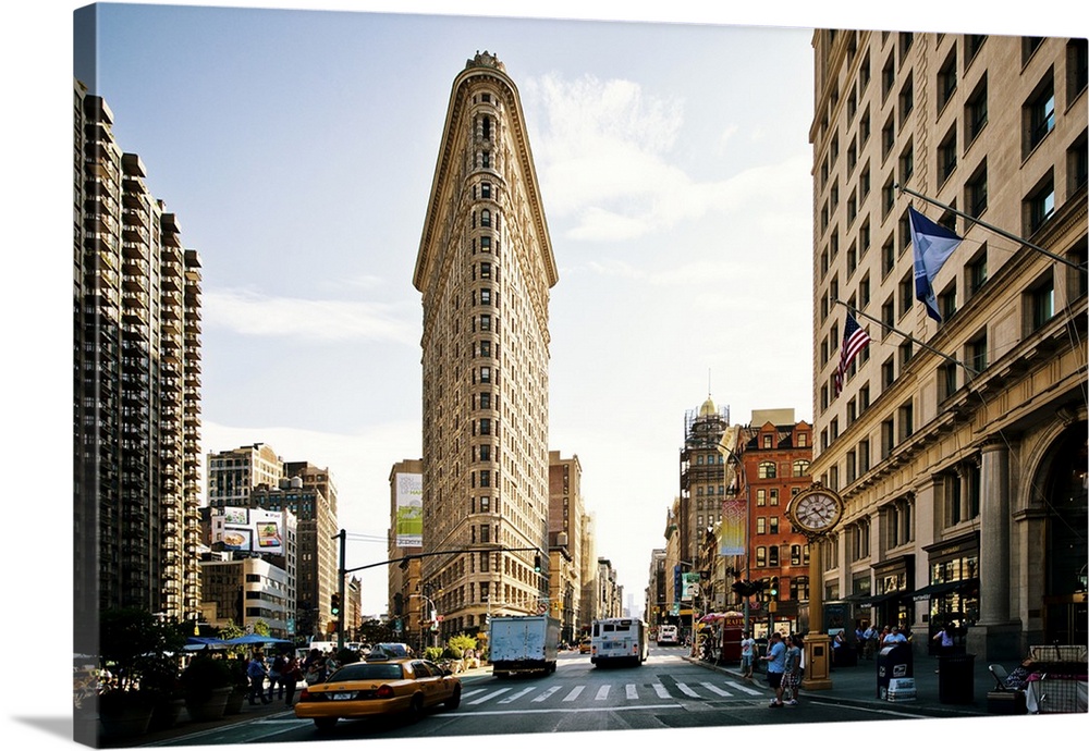 View of the Flatiron Building from a distance, in afternoon light.