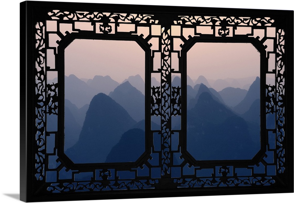 Asian Window, Karst Mountains at Sunset, Yangshuo, China 10MKm2 Collection.