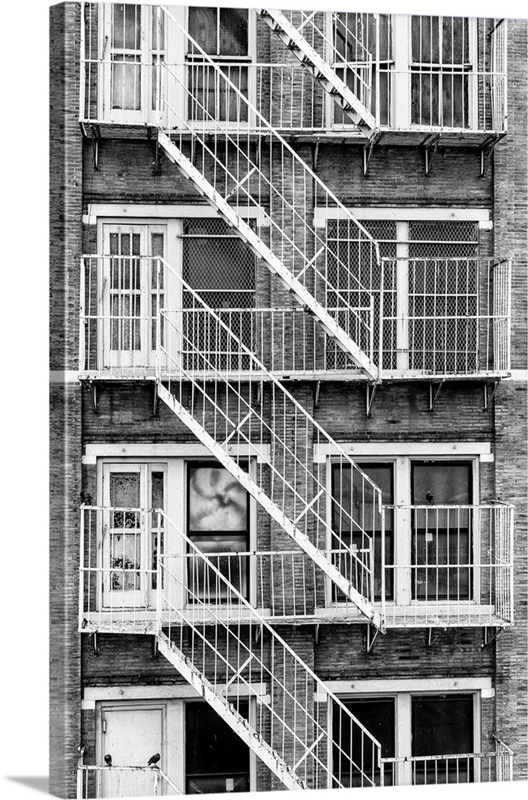 Black And White Manhattan Collection White Staircase Wall Art, Canvas Prints, Framed Prints