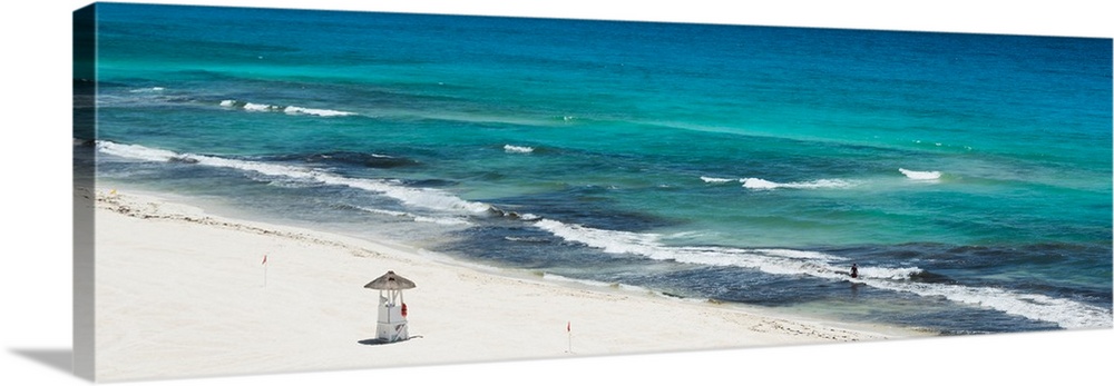 Panoramic aerial photograph of the ocean in Cancun, Mexico. From the Viva Mexico Panoramic Collection.