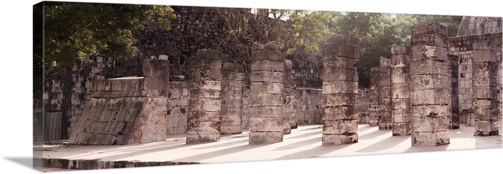 Panoramic photograph of the Once Thousand Mayan Columns at Chichen Itza, Mexico. From the Viva Mexico Panoramic Collection.