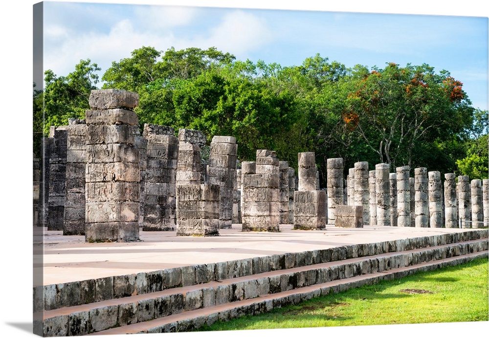 Photograph of the One Thousand Mayan Columns at Chichen Itza, Mexico. From the Viva Mexico Collection.