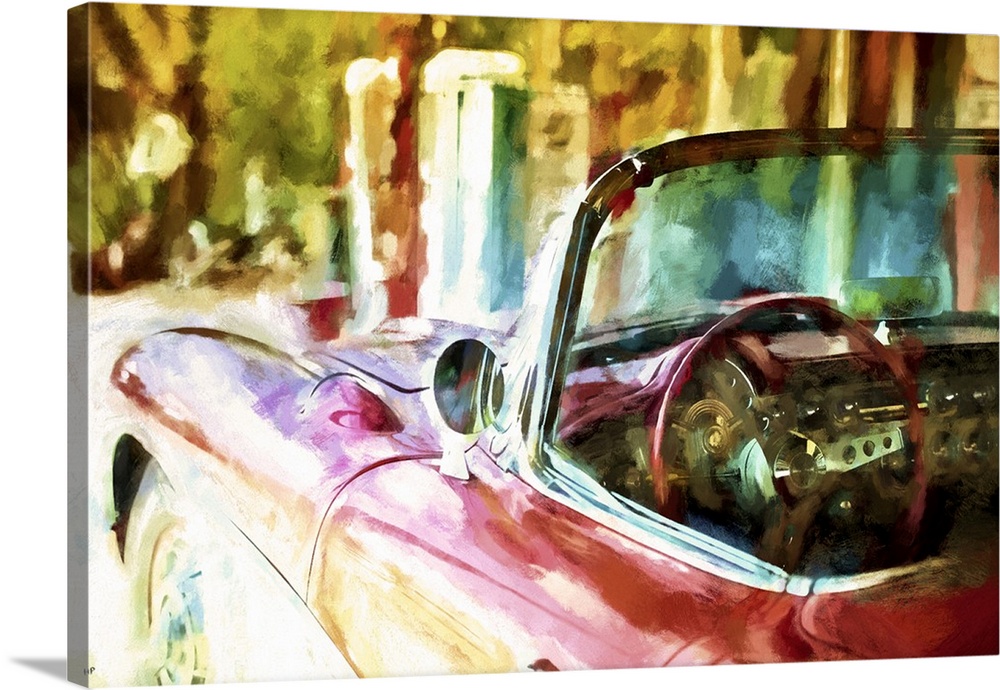 A photograph of a classic car with a painterly effect.