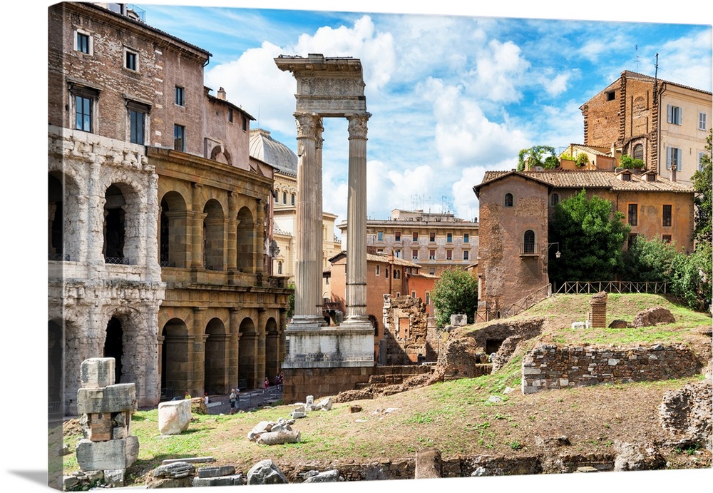 These are ancient roman ruins located in the city center of Rome in Italy.