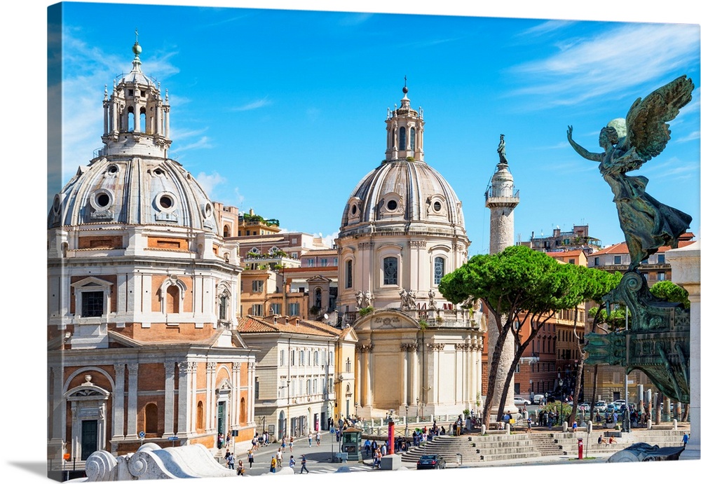 It's a view of the city center of Rome with a sculpture of an angel in Italy.