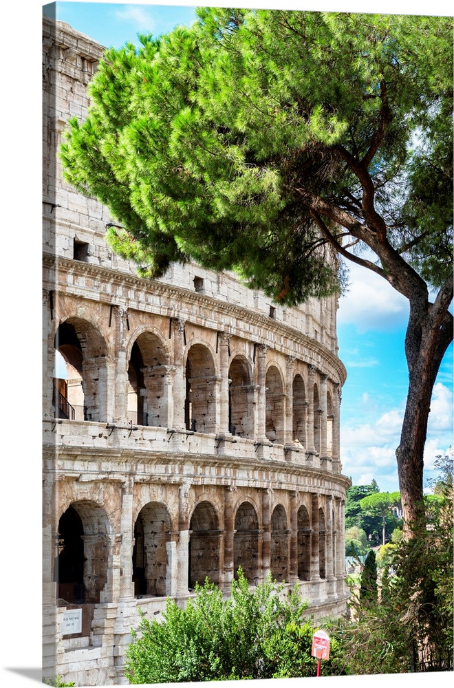 It's a view of the Colosseum in the centre of the city in Rome, Italy.