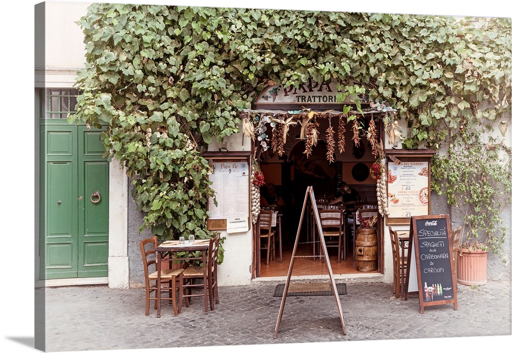It's a typical Trattoria restaurant located in the city center of Rome, Italy.