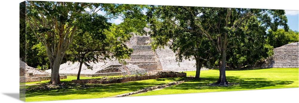 Panoramic photograph of ancient pyramids at Edzna archaeological park in Campeche, Mexico. From the Viva Mexico Panoramic ...