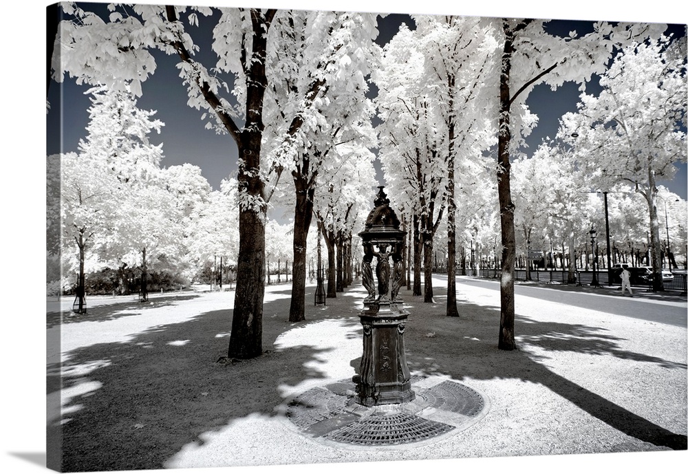 A view of a fountain in a park in Paris with selective coloring. From the "Another Look" series.