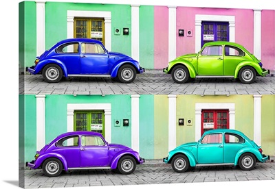 Four VW Beetle Cars with Colors Street Wall