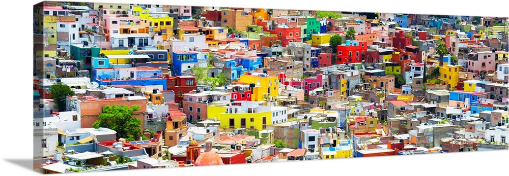 Colorful cityscape panoramic photograph of Guanajuato, Mexico. From the Viva Mexico Panoramic Collection.