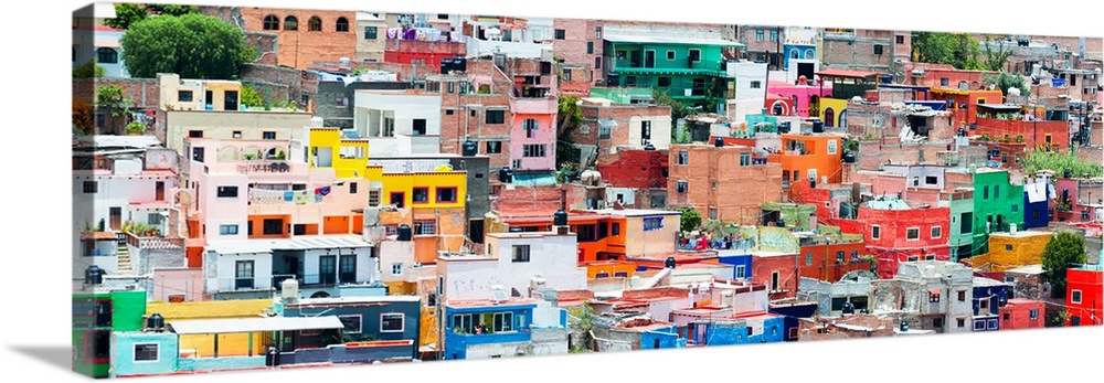 Colorful panoramic cityscape photograph of Guanajuato, Mexico. From the Viva Mexico Panoramic Collection.