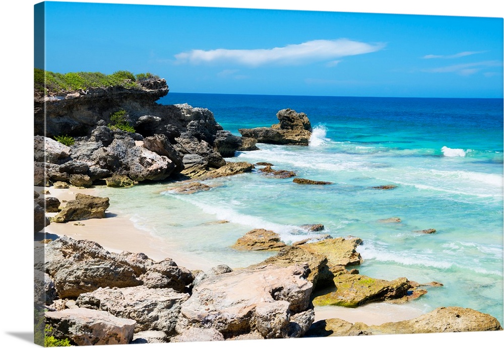 Photograph of the rocky beach on Isla Mujeres, Mexico. From the Viva Mexico Collection.