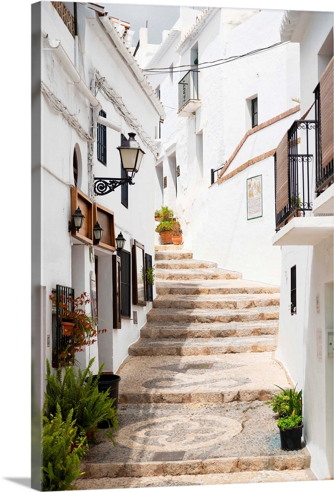 These are stairs in the white city of Mijas, Spain.