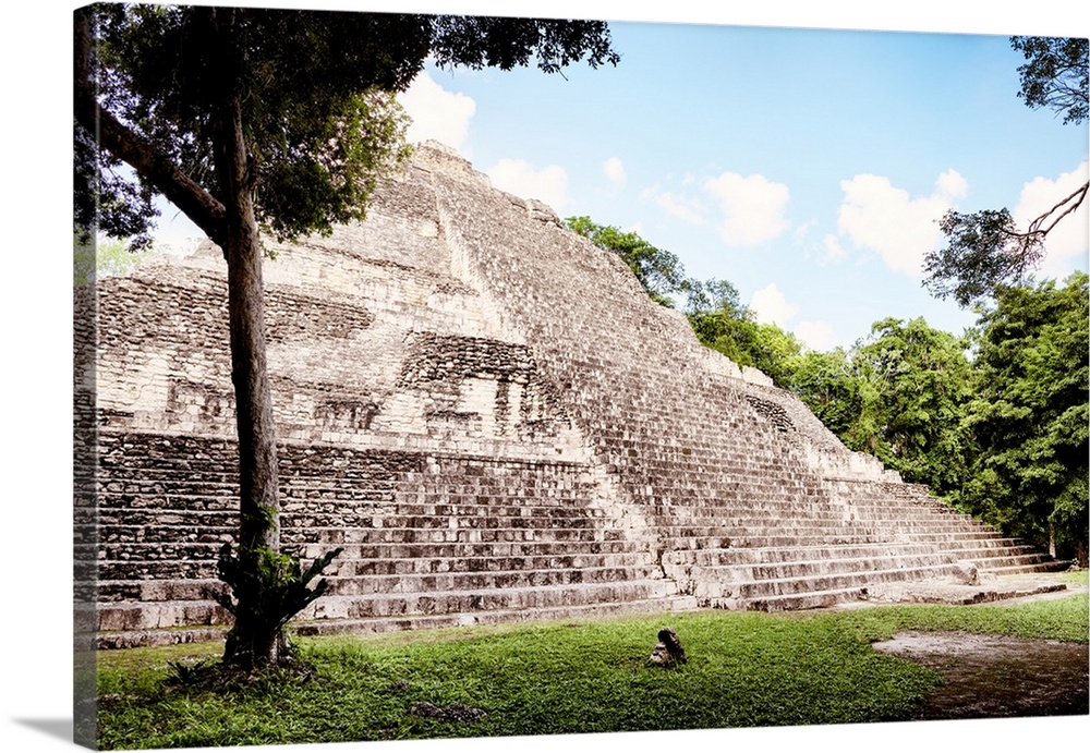 Photograph of an ancient Maya Pyramid in Mexico. From the Viva Mexico Collection.