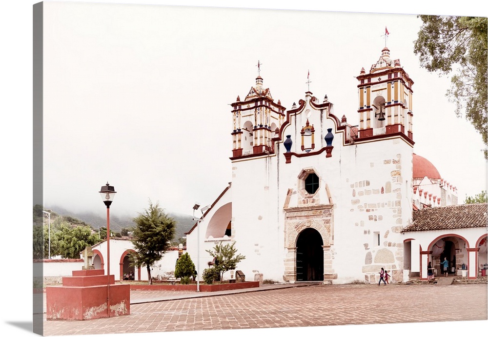 Photograph of a church in Mexico on an overcast day. From the Viva Mexico Collection.