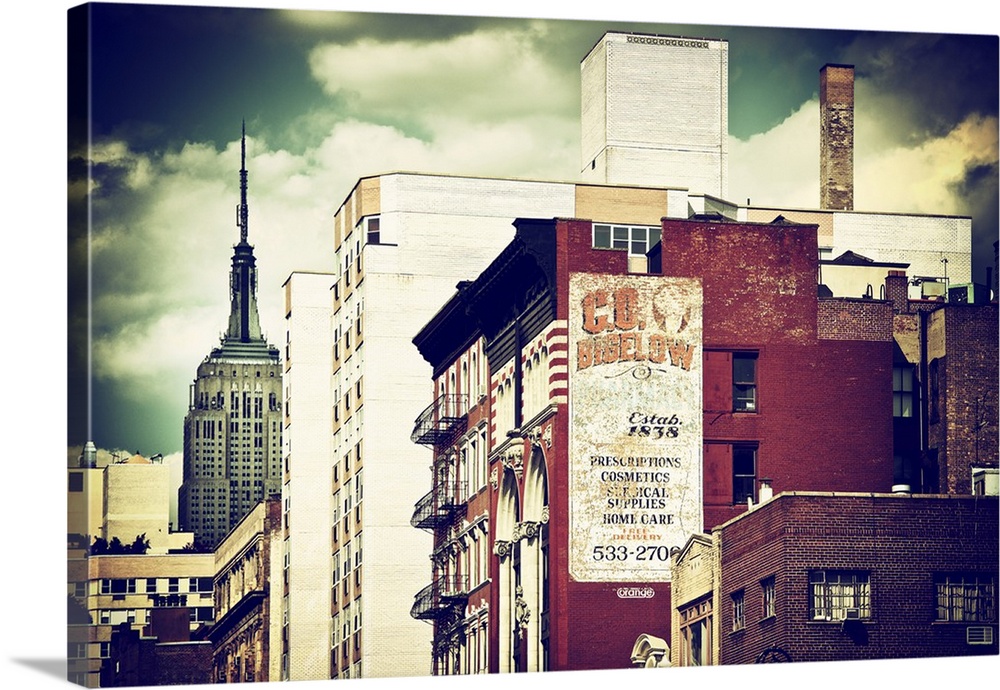 Vintage style photo showing the sides of New York buildings.