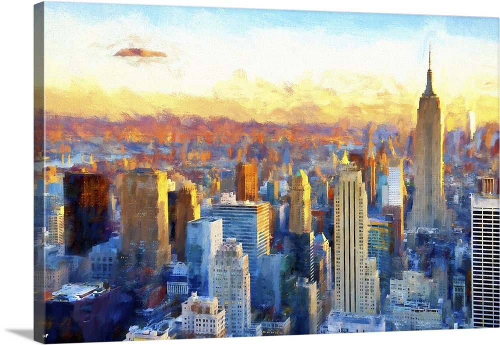 Artistic painterly photograph of the Empire State building in Manhattan, New York city.