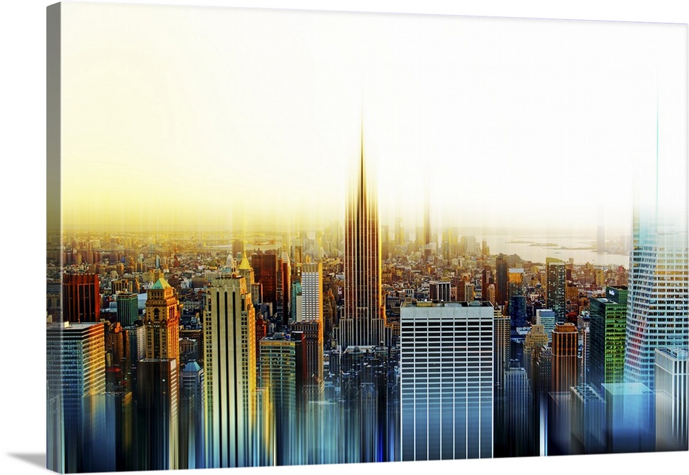 New York City skyline in the morning, with a layered effect creating a feeling of movement.