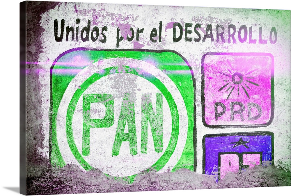 Close-up photograph of PAN (The National Action Party) colorful street art. From the Viva Mexico Collection.