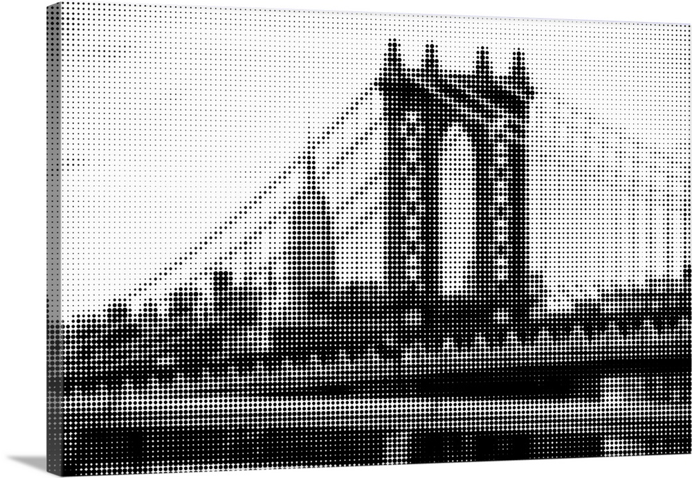 Artistic photograph of the Manhattan bridge with a black and white pixel grain filter over the image.