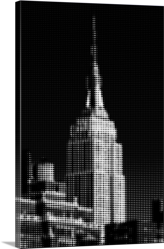 Artistic photograph of the Empire state building with a black and white pixel grain filter over the image.