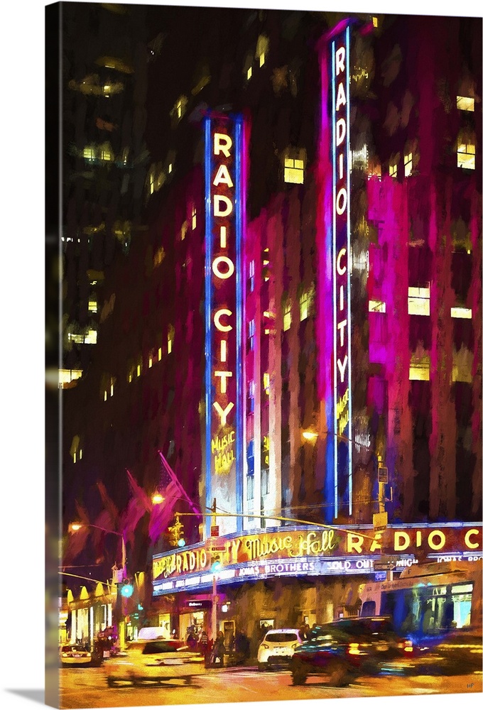 Painterly photograph of the Radio City Music Hall neon sign in Manhattan, NYC.