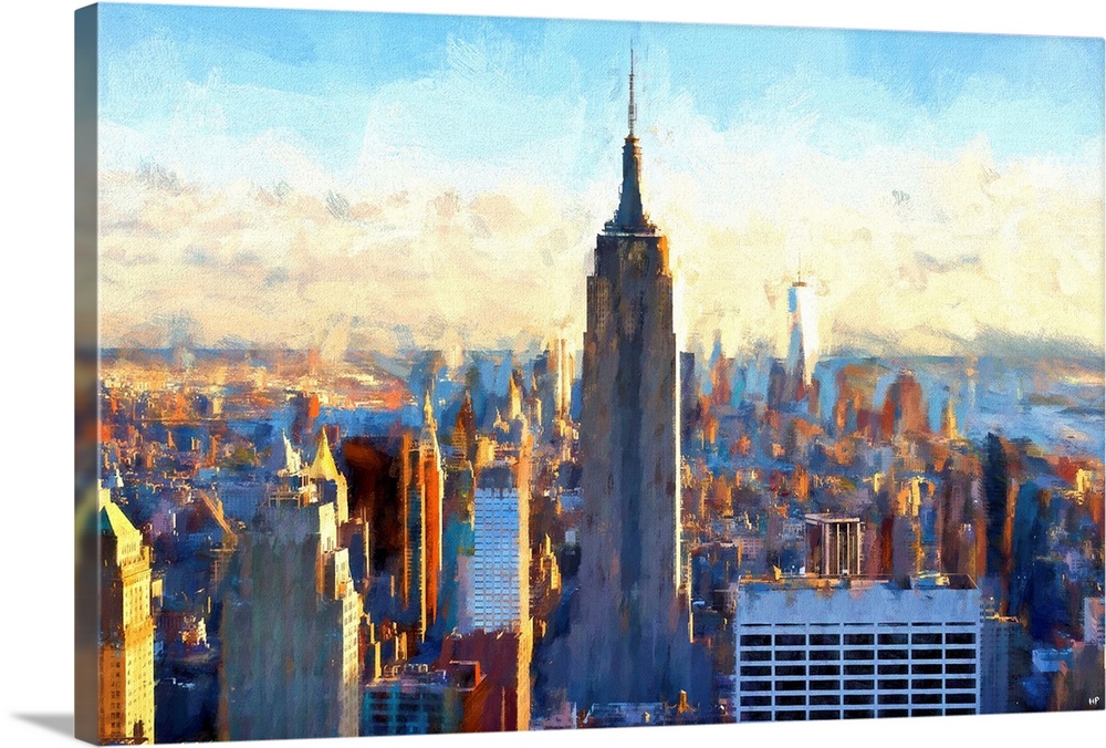 Artistic painterly photograph of the Empire State building in Manhattan, New York city.