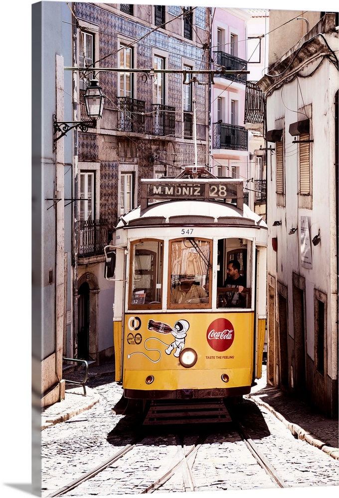 It's a typical Lisbon street with old Facades and the famous old yellow tramway 28 in Portugal.