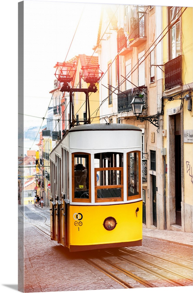 It's the funicular of Bica in the district of Bairro Alto, the most symbolic yellow tram of Lisbon, Portugal.