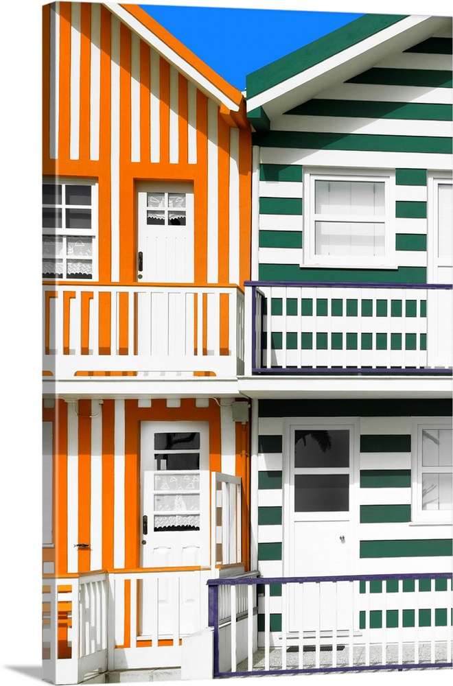 It's the beautiful colourful striped beach houses of Costa Nova in Portugal.