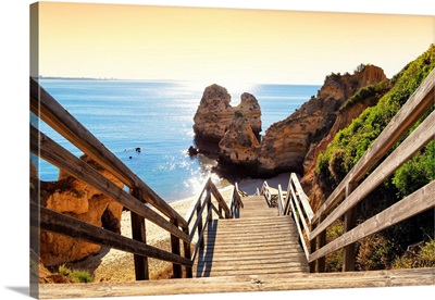 Welcome to Portugal Collection - Wooden Stairs to Praia do Camilo Beach at Sunset