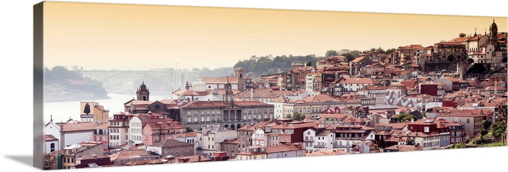 It's a landscape picture of the city of Porto (Portugal) along the Douro River and the medieval district of Ribeira.