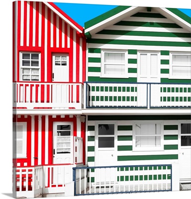 Welcome to Portugal Square Collection - Two Houses with Colorful Stripes