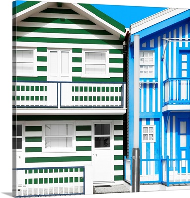Welcome to Portugal Square Collection - Two Houses with Colorful Stripes II