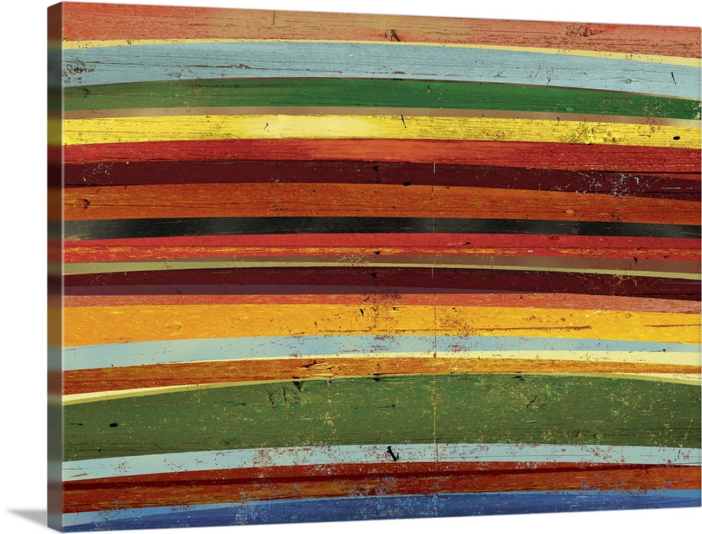 Contemporary abstract home decor artwork of colorful horizontal stripes.