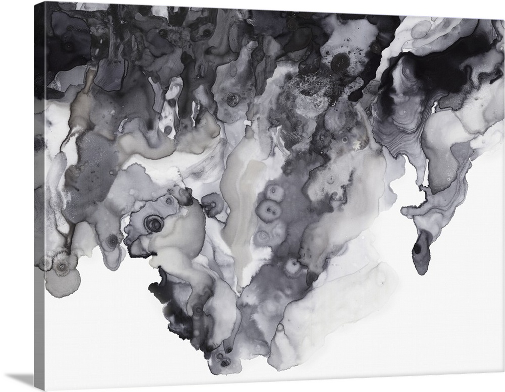 Abstract artwork with different textured shades of gray on a white background.