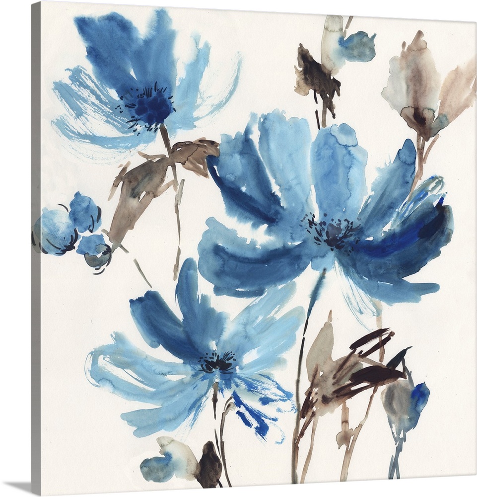 Watercolor flowers in a blissful blue tone.