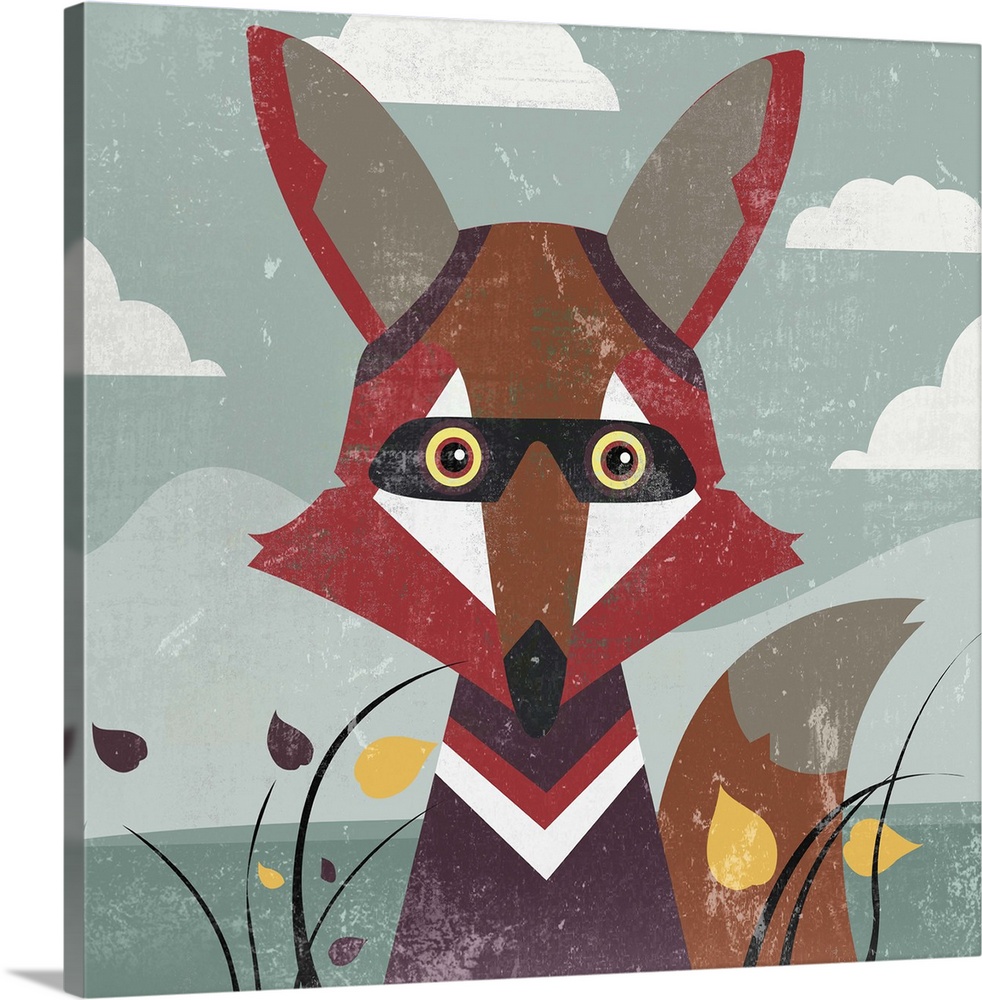 Contemporary home decor artwork of a red fox among flowers and tall grass.