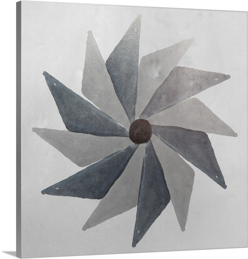Abstract pinwheel shape in shades of grey.
