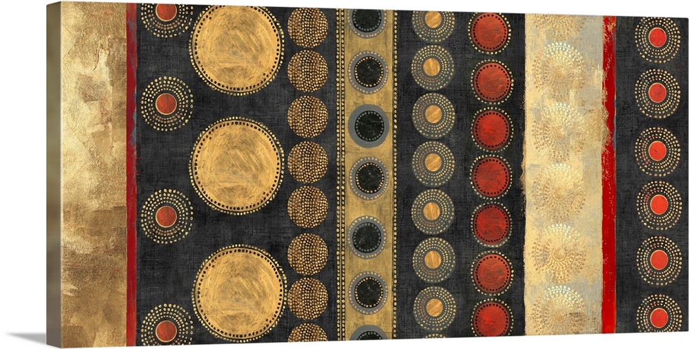Abstract horizontal artwork in golden tones with art nouveau style patterns.
