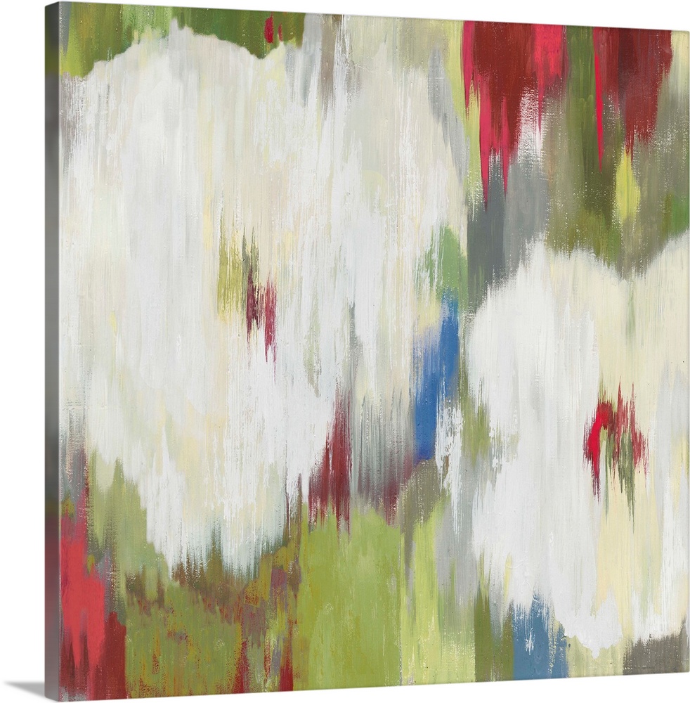Contemporary home decor artwork of abstracted flowers in different colors.