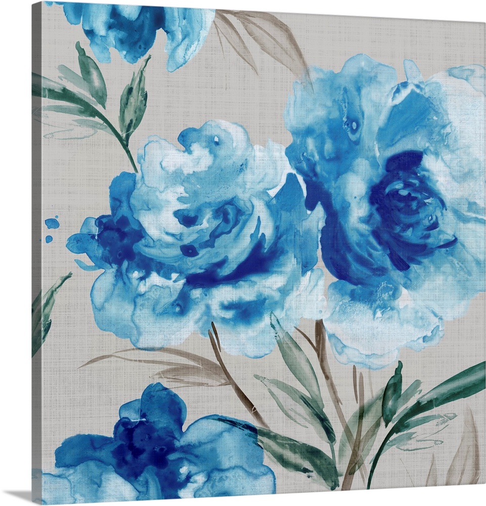 Blue rose pattern on a neutral background.