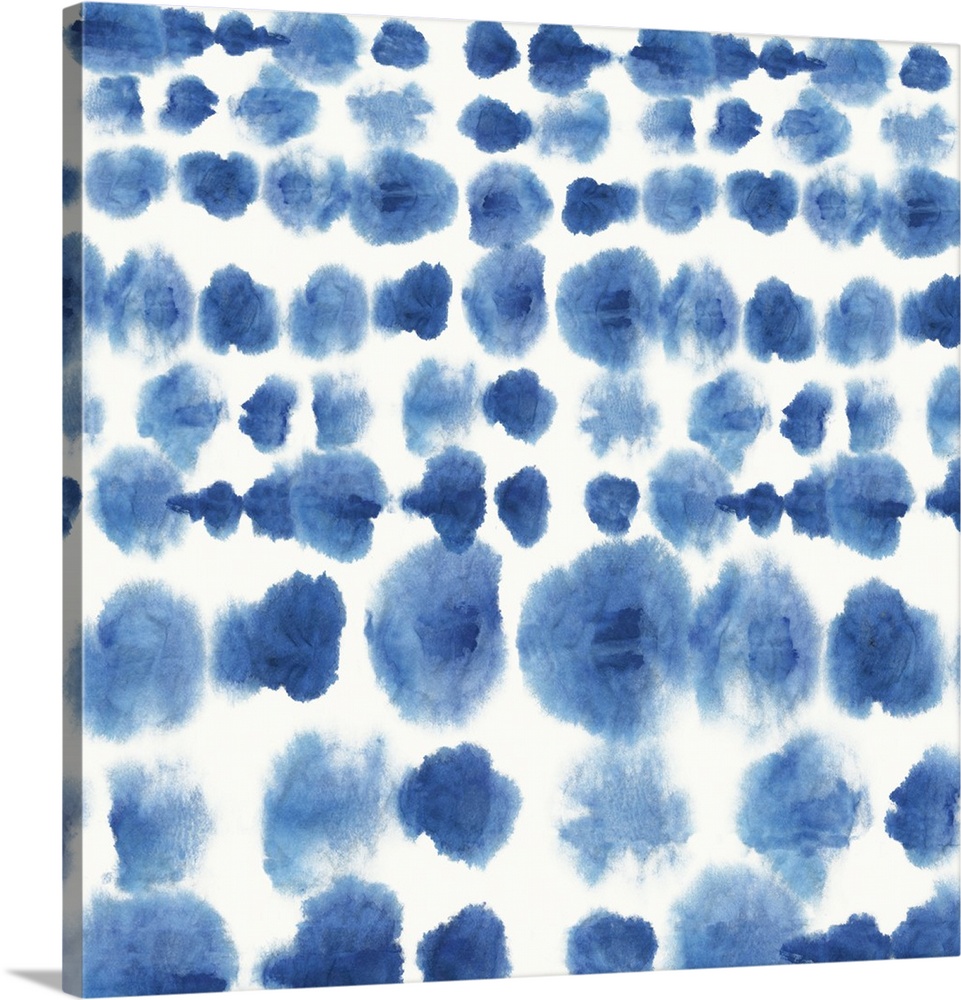 Watercolor artwork of a navy blue Shibori style pattern.