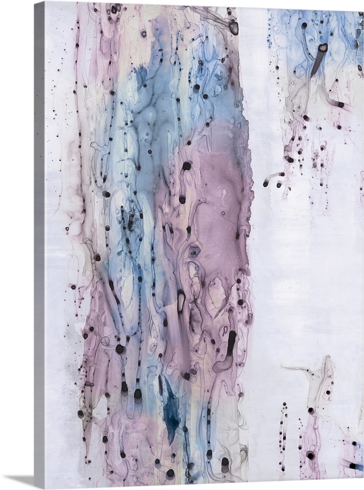 A contemporary painting of liquid texture in pastel shades of blue and pink.