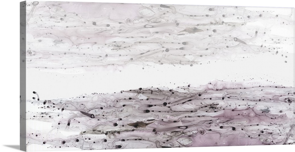 A contemporary painting of liquid texture in pastel shades of gray and pink.